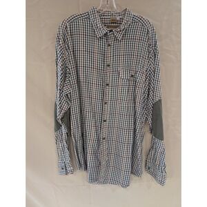 Ruff Hewn Mens XL Button Down Shirt Long Sleeve Plaid‎ Elbow Patch Cotton